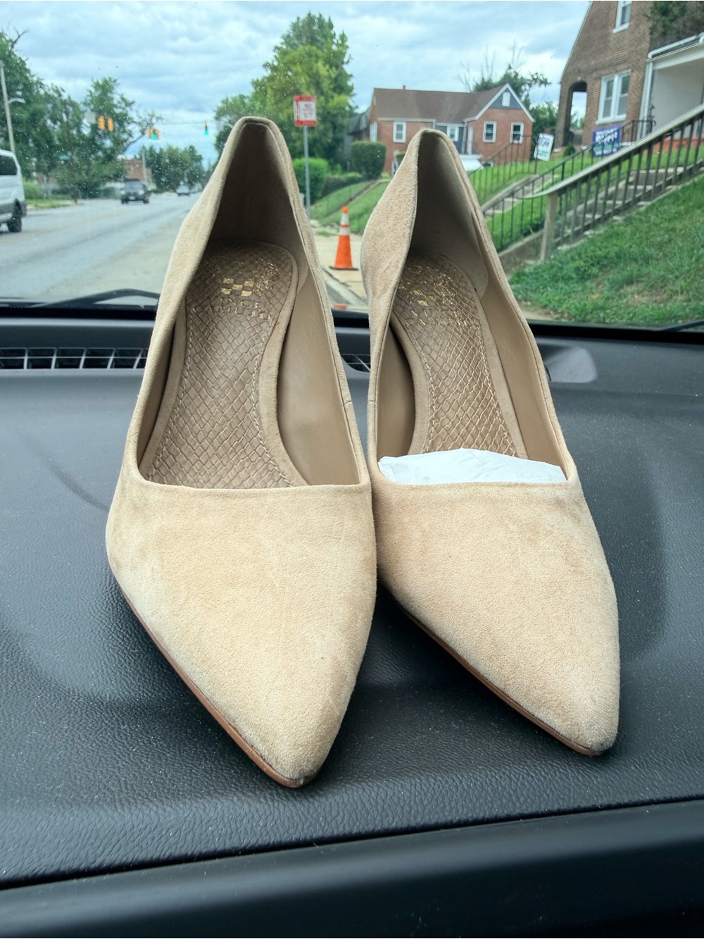 Vince Camuto Nude Suede Pointed-Toe Pumps